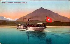 Boat on Lake Thun, mit Niesen, THUNERSEE, Switzerland Postcard