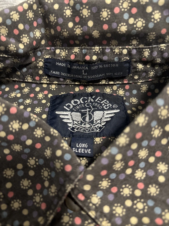 Camisa Dockers Abotonada Para Hombre Grande Estampado Paisley Manga Larga De Colección Años 90 Foto 2 de 3