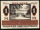 Emergency money Malente-Gremsmühlen 1920, 1 Mark, benches on Lake Uklei