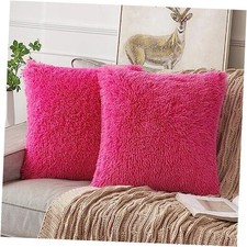 Pack of 2 Throw Pillow Covers Luxury Fluffy 18" x 18" Pack of 2 Hot Pink