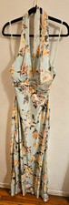 Seni & Cade Floral Halter Backless Maxi Dress Long Mint Green Multicolor M