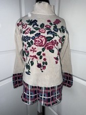 1980s Embroidered Flower Sweater Women's Size Medium Vintage