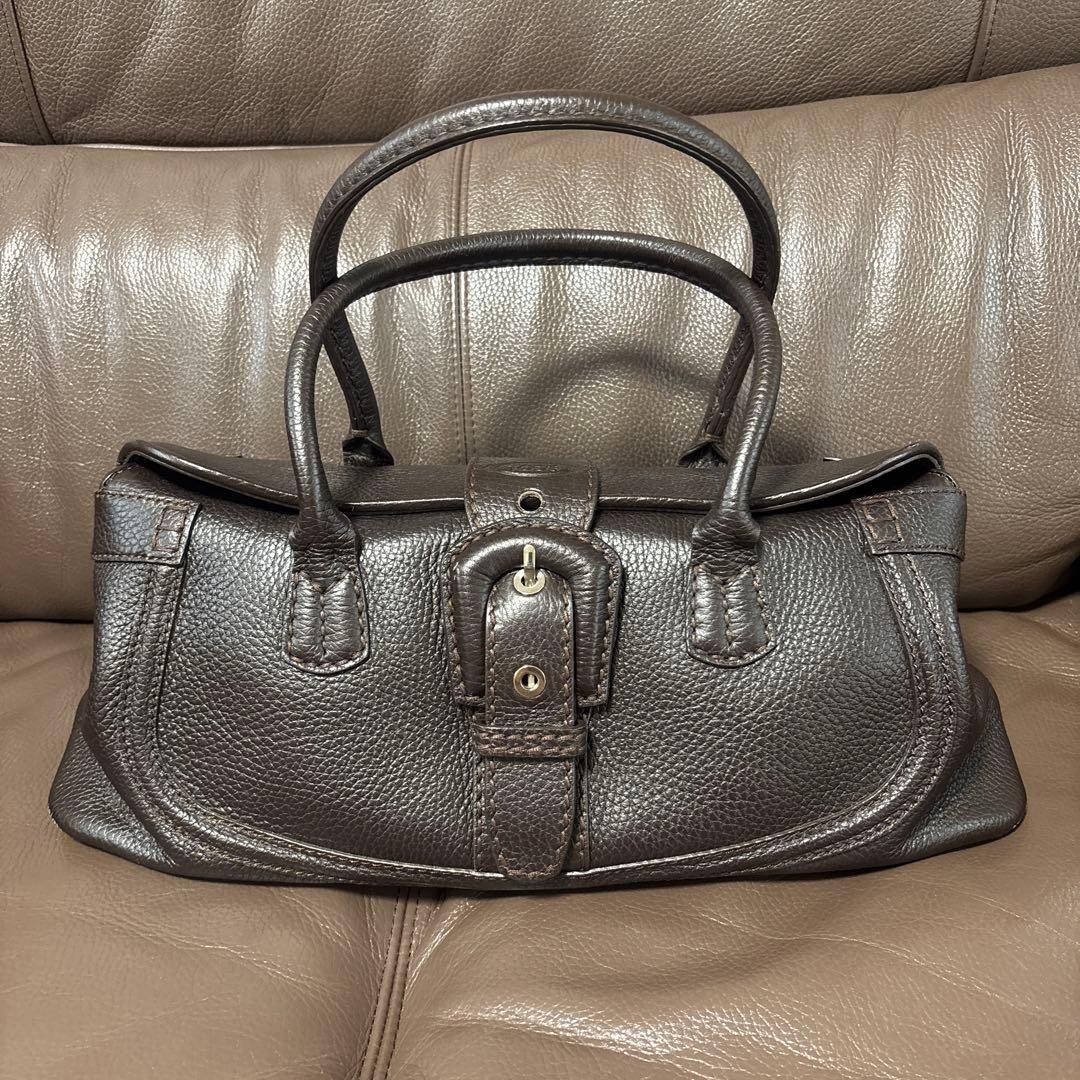 TOD'S Hand Bag Tote Purse Leather Dark Brown Authentic