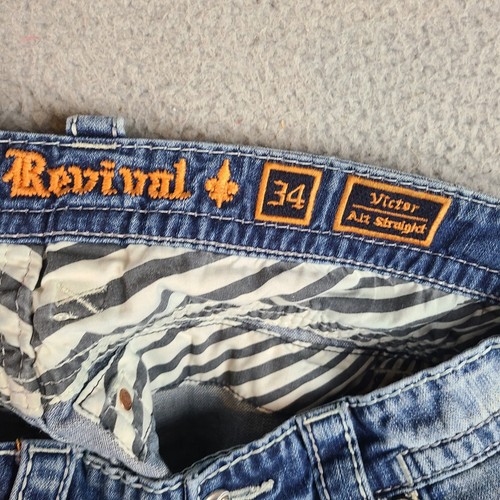 Rock Revival Jeans 34x34 Mens Victor Alt Straight Denim Distressed Thick Stitch - Picture 6 of 12