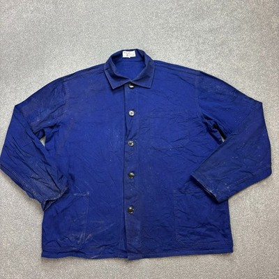 VINTAGE französische Jacke Erwachsene groß blau Canvas Hausarbeit Arbeitsklei...