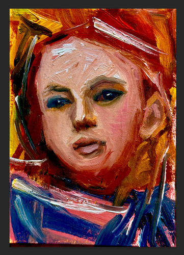ACEO ATC Original Oil Painting Art Card: Vibrant Portrait of a Beauty Abstract