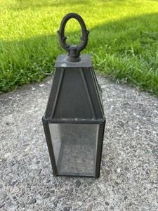 Vintage porch light fixture wall sconce black metal glass MCM Mid Century Modern