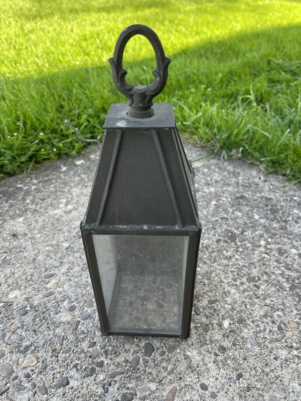 Vintage porch light fixture wall sconce black metal glass MCM Mid Century Modern