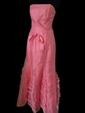 VTG Jessica McClintock Gunne Sax Y2K Party Dress Strapless Pink Ruffle 60's Sz7