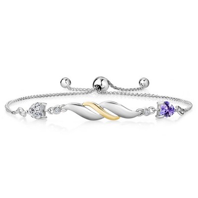 925 Silver and 10K Yellow Gold Lab Grown Diamond and Tanzanite Bracelet For