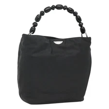 Christian Dior Maris Pearl Hand Bag Nylon Black Silver Auth bs25265