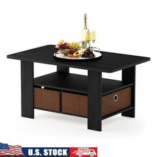 Modern Coffee Table W/ Storage Bins Open Shelf Durable Composite Wood Design New