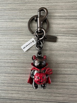 NWT Coach Halloween Devil Bear Bag Charm Keychain Black Gunmetal