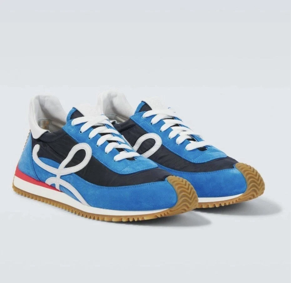 Loewe — Loewe Men's White Flow Runner 2.0 Nylon & Suede Sneakers Shoes Size US 12/EU 45