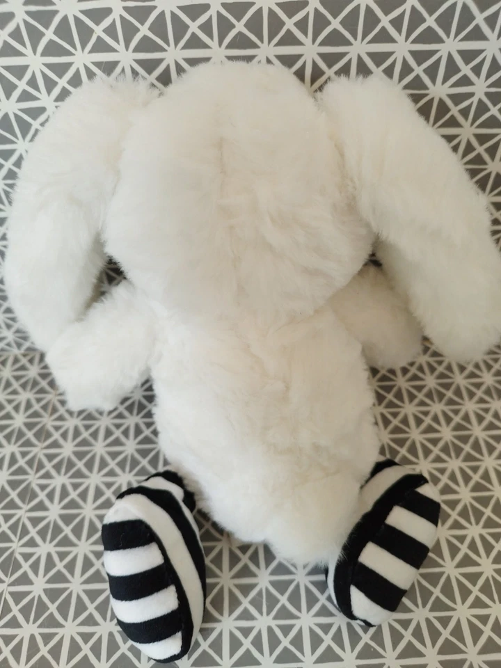 Doudou peluche lapin blanc jambes rayées noir Sephora 25 cm - Photo 3/4