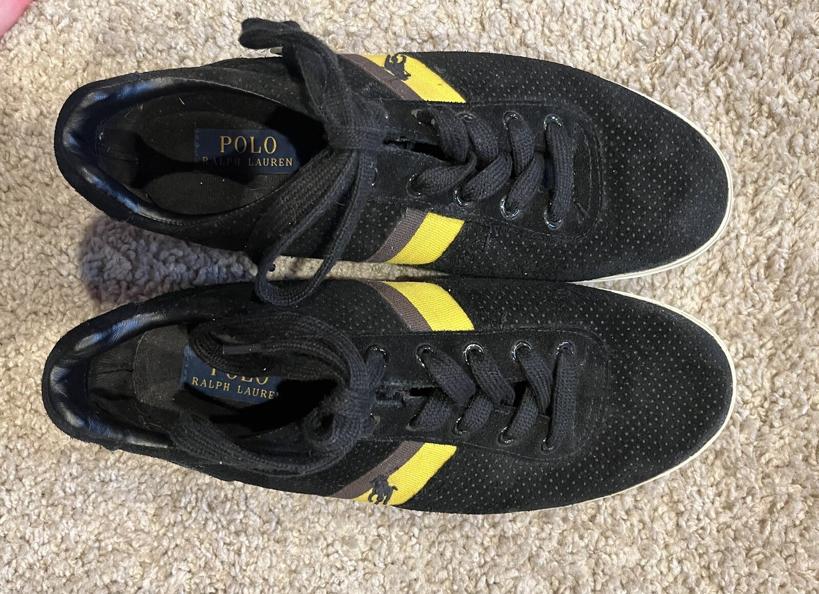 PONY Scarpe casual da uomo Ralph Lauren Hanford 2 taglia 9D polo nere e gialle