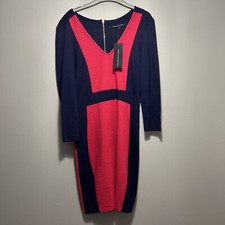 French Connection Bodycon Dress UK 10 BNWT Navy Pink Colour Block V Neck