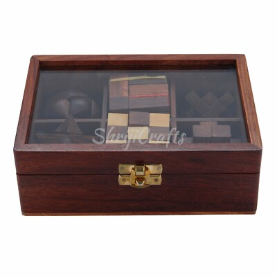 6 in One Wooden 3D IQ Brain Teasers Puzzle Games Set for Adults and Teens
