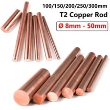 99.9% T2 Pure Copper Round Rod Bar Metal Diameter 8mm to 50mm Length 100-300mm
