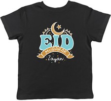 Personalisiertes Eid Mubarak blau Kinder T-Shirt Mond Stern Islam Muslim Kinder Geschenk