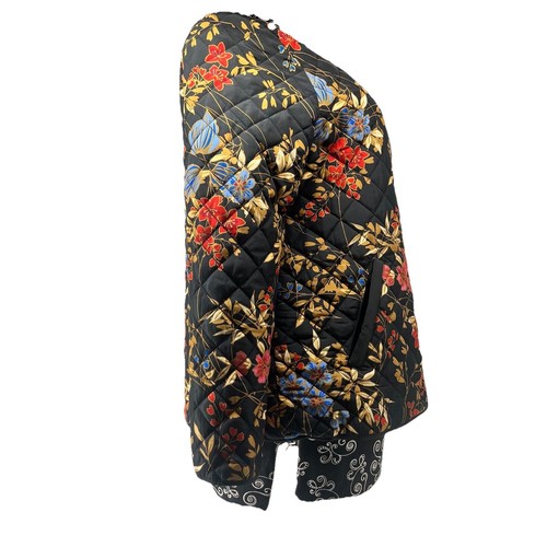 Ruby Rd Floral Quilted Jacket Lightweight Full Zip Coat Black Size 14 - Picture 6 of 6