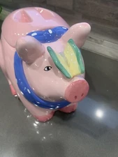 Vintage CoCo Dowley Brand PIG with Butterfly on Nose Cookie Jar PINK Ceramic Jar