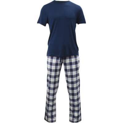 Ugg Men's Grant Navy/Plaid Blue Pants Short Sleeve Shirt Pajama Set Sz: M 