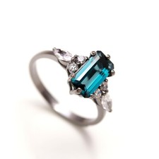 Natural Sky Blue Topaz Octagon Ring 925 Sterling Silver Black Oxidized Jewelry