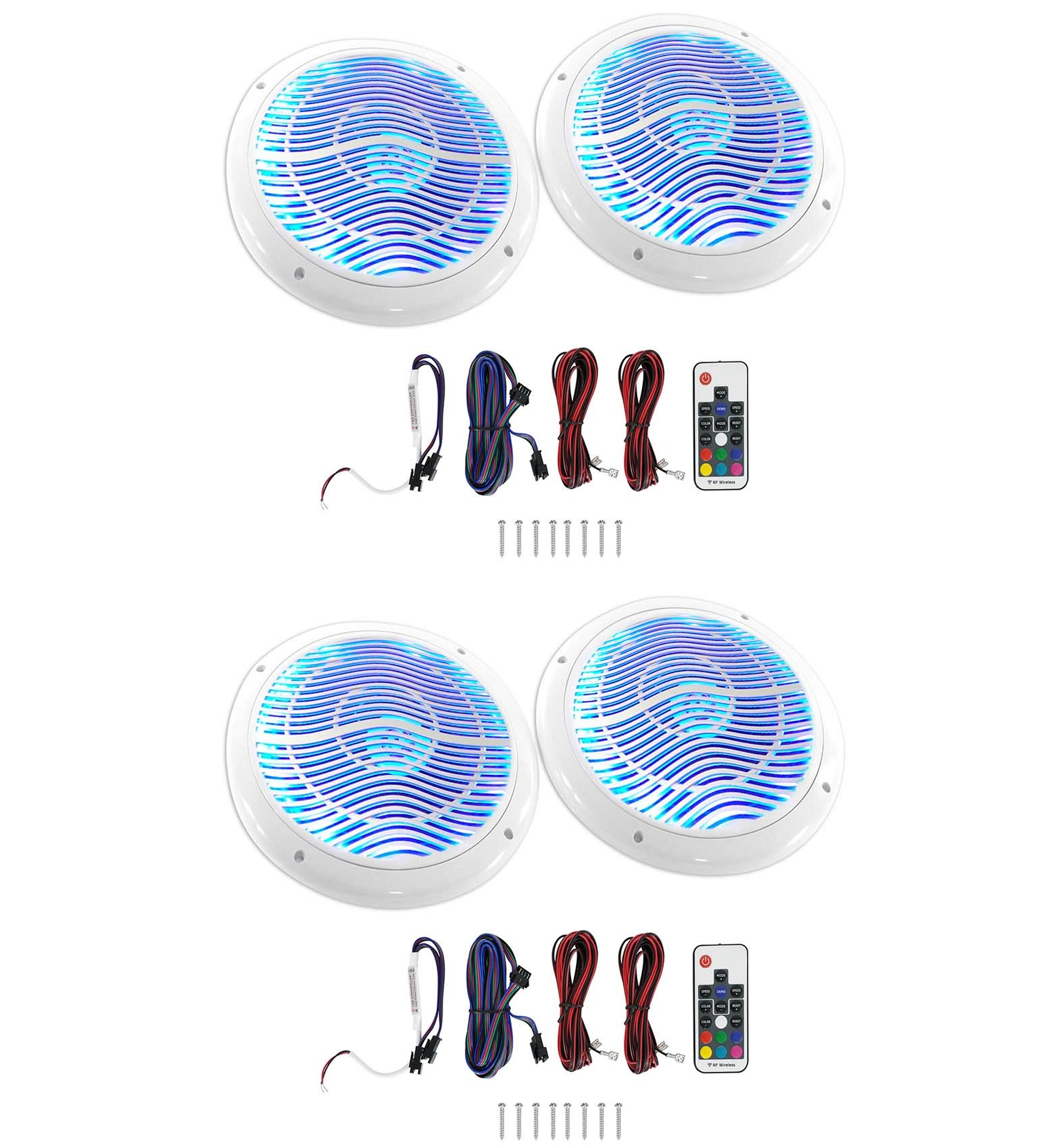 4 Морские колонки Rockville RMC65LW 65 мощностью 1200 Вт белого цвета с многоцветным светодиодом и пультом дистанционного управления