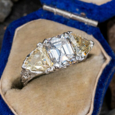Asscher Cut 2 Ct Colorless Moissanite unique Engagement Ring 925 Sterling Silver