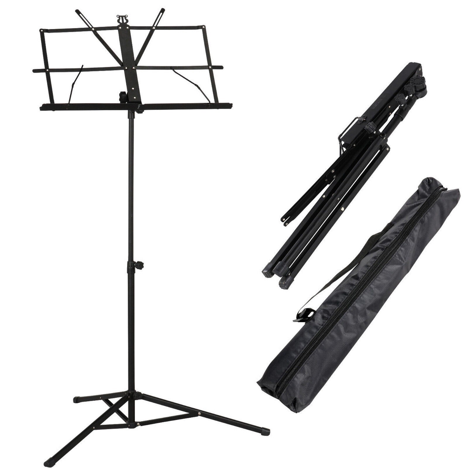 SHEET MUSIC BOOK STAND + CARRYING BAG PORTABLE FOLDING METAL STAND ADJUSTABLE