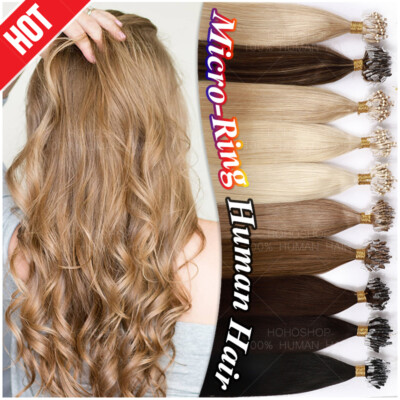 Nano Remy Echthaar Microring Loop Extensions Haarverlängerung 200 Strähnen Glatt