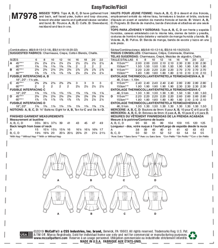 McCall’s Misses Tops Sewing Pattern M7978 - Picture 8 of 9