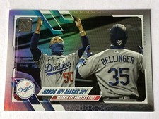 2021 Topps Series 1 Rainbow Foil Hands Up Masks Up #303 Betts Bellinger Dodgers