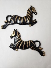 2 Vintage Lefton Black and Gold Zebra Wall Decor Plaque Foil Label Japan