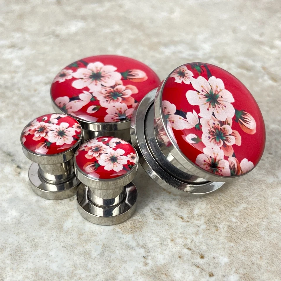一对螺丝红色花卉风格 2 图片插头仪表 16 克通过 1 英寸 — 第 2/2 张图片