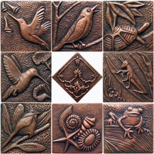 COPPER 4" x 4" x 3/8" DECORATIVE WALL TILE (9 DESIGNS)