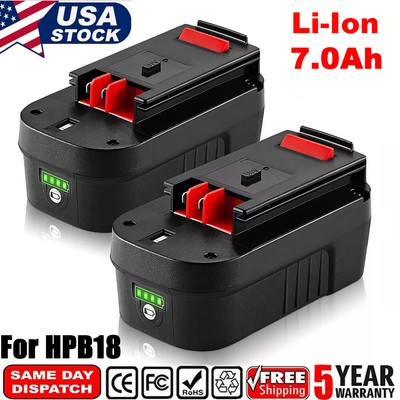 2-Pack 18V 7.0AH Battery For Black and Decker 18Volt HPB18 HPB18-OPE Replacement