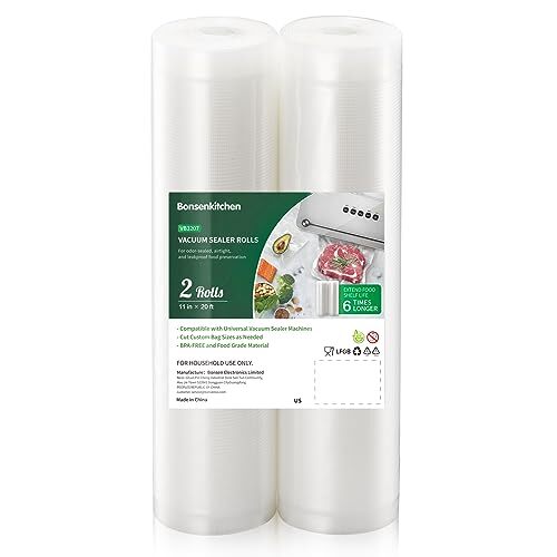 Food Storage Vacuum Sealer Bags 11x20 Rolls 2 Pack BPA Free Heavy Duty