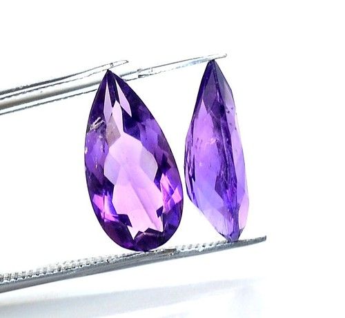 Certified Natural Amethyst Pear Cut Pair 16x8 mm 7.29 CTS Faceted Loose Gemstone - Picture 5 of 8