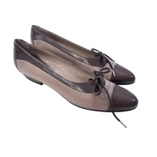 Salvatore Ferragamo Ballet Slip On Shoes Brown Beige Leather Shoes 6AA Vintage