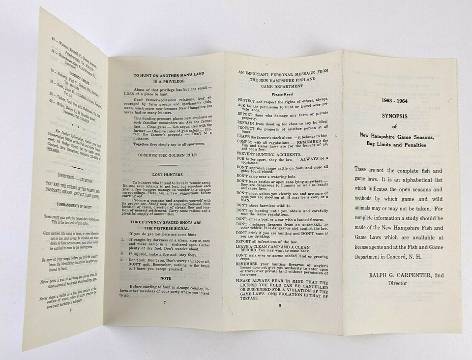 196364 New Hampshire Game Seasons Bag Limits Hunting Fines VTG Travel