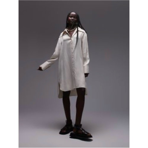 Topshop Cream Button-Front Mini Shirt Dress
