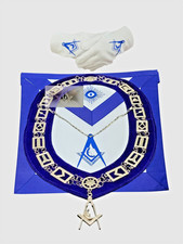 Masonic Regalia OFFICER Junior Deacon Apron, Silver Chain Collar Gloves