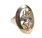 Vintage JMH Ireland Sterling Silver Celtic Weave Amethyst & Citrine Sz 7.5 Ring