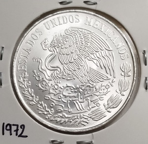 Mexico 25 Pesos 1972, Benito Juarez Garcia .720 Coin Silver, 25 Pesos Plata 720.