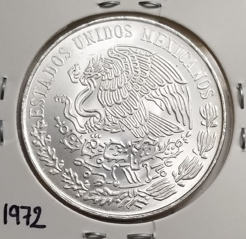 Mexico 25 Pesos 1972, Benito Juarez Garcia .720 Coin Silver, 25 Pesos Plata 720.