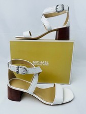 Michael Kors Ashton Block Heel Mid leather White Sandal 9.5 10 Dress Shoe $125