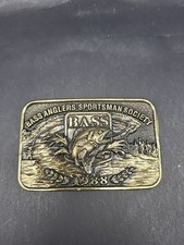 Belt Buckle Vintage 1988 Bass Anglers Sportsman Society Brass USA Made 3x2"