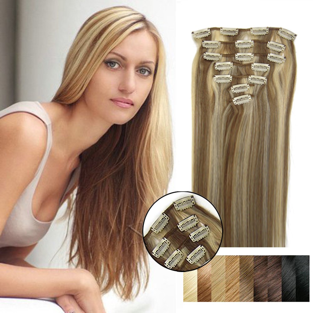 Full Head Double Weft Clip in on Remy Human Hair Extensions 